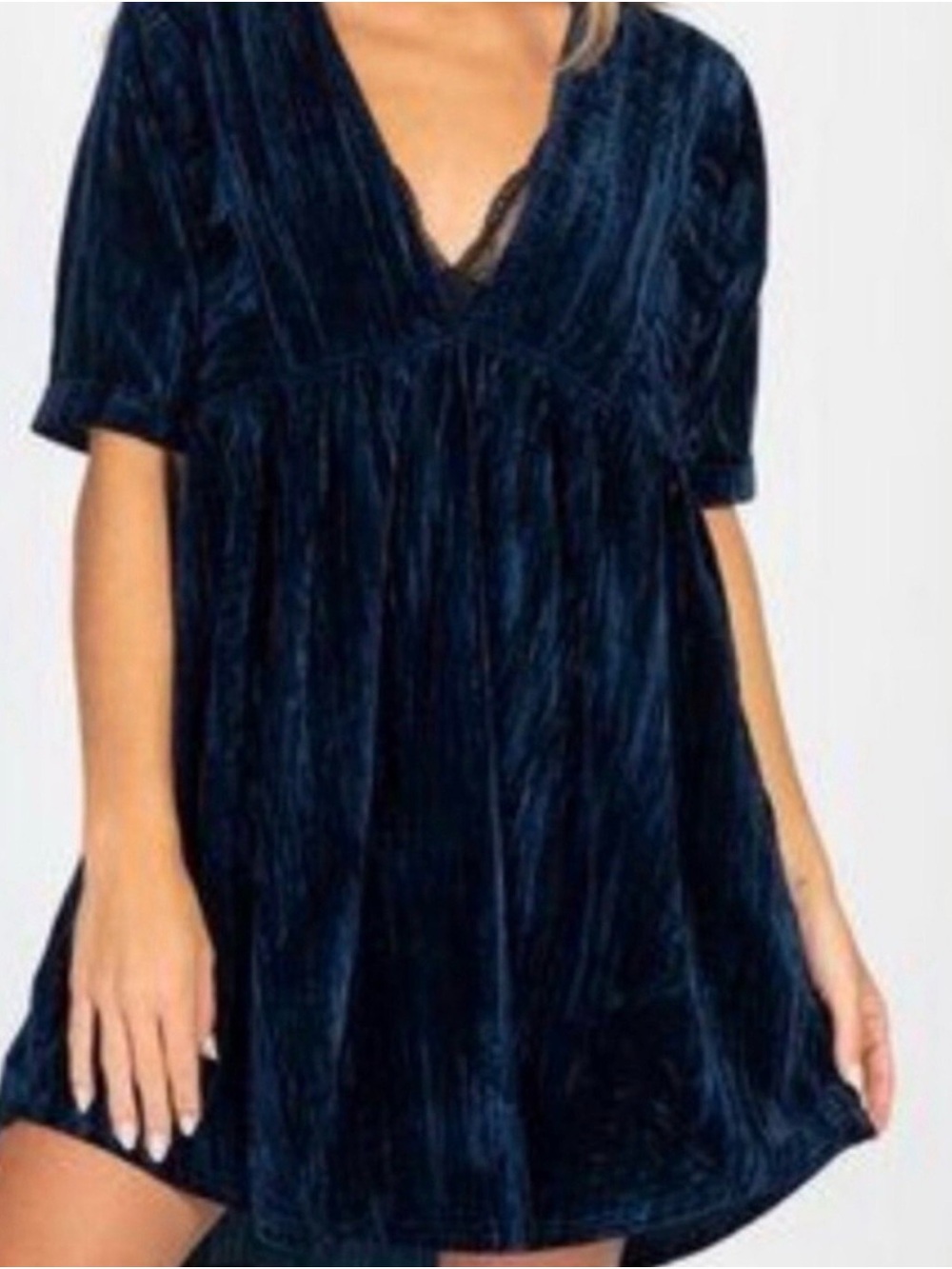 NATURAL LIFE Navy Blue Velvet Mini Dress